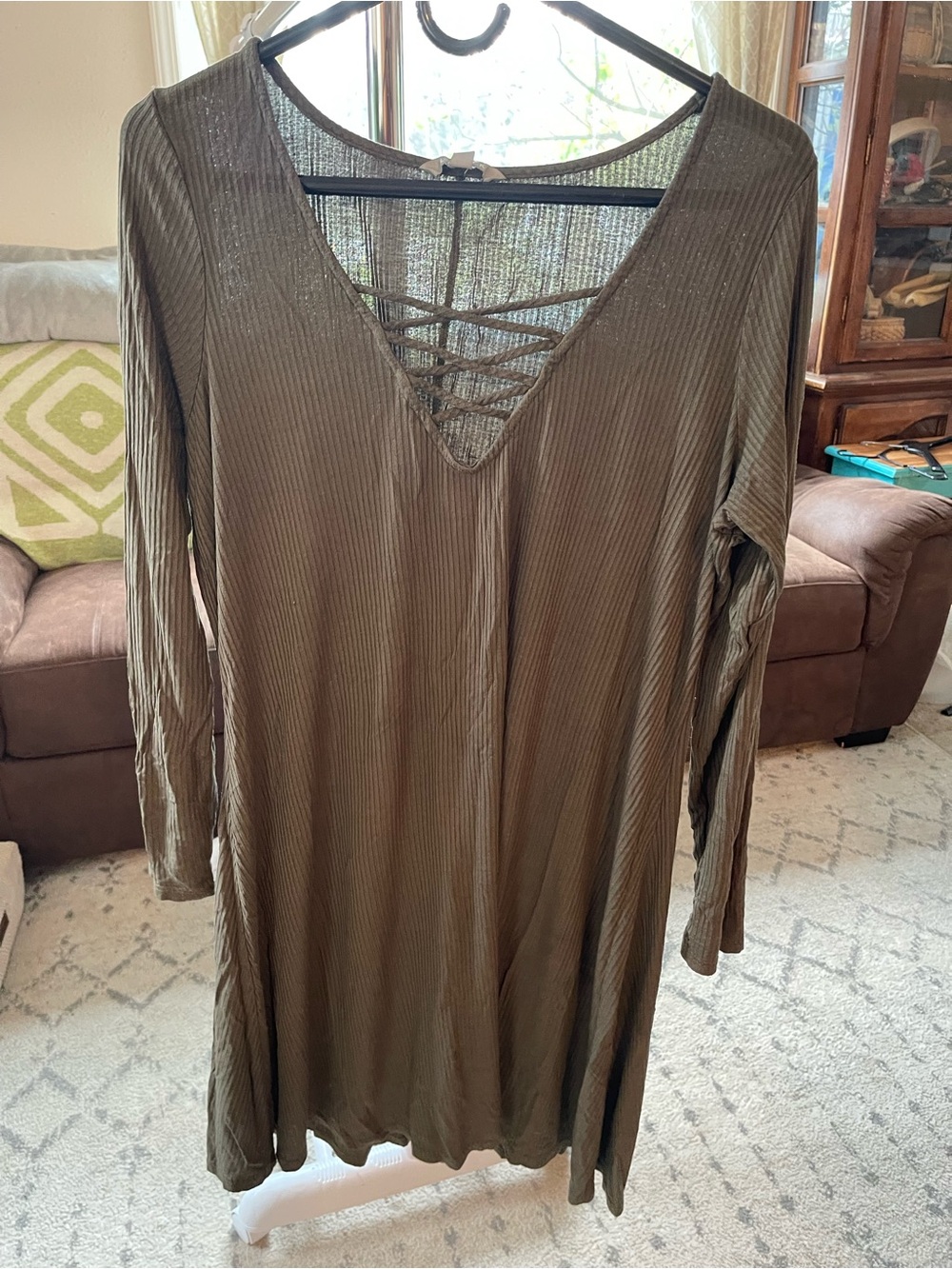 Lovesick Olive Green Long Sleeve V-Neck Dress